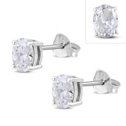 5x7mm Oval Prong-Set Clear CZ Sterling Silver Stud Earrings - e446